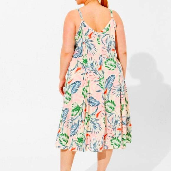 ❤️NWT VINTAGE TORRID MIDI TRAPEZE POCKETS DRESS - SLEEVELESS TROPICAL LEAVES - Picture 3 of 13